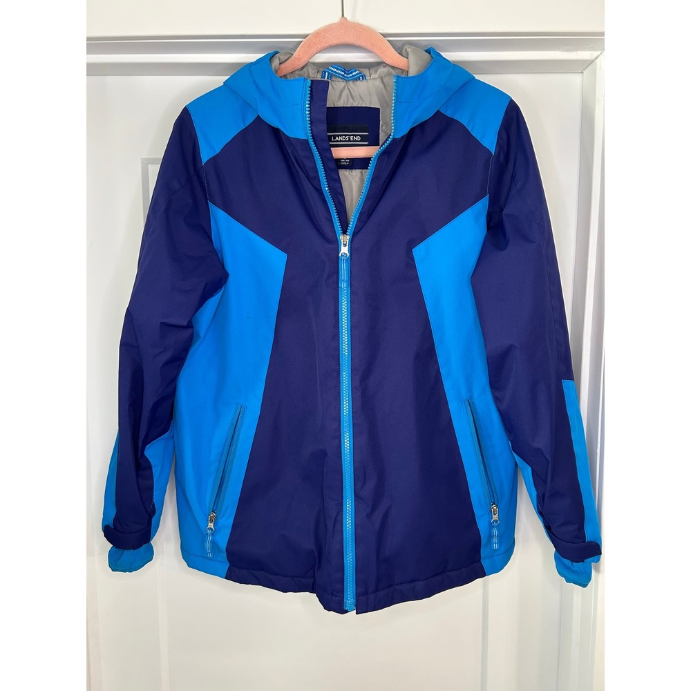Lands End Kids Youth Ski Snow Hooded Jacket Blue Large 14‎ 16 Insulated Coat